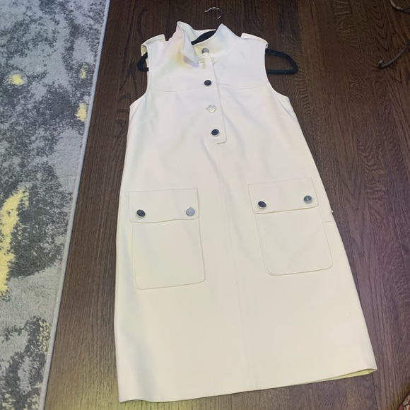 Etcetera - Cream Mock Neck Shift Dress W/ Oversized Silver Buttons Size 2 - Picture 5 of 7